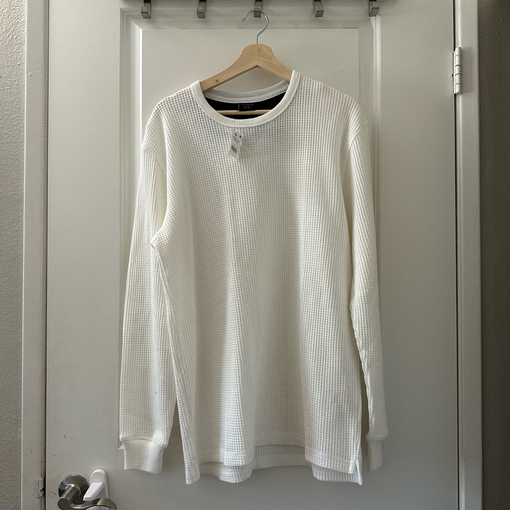 Cotton On Men's Cream Waffle Knit Long Sleeve